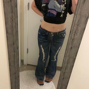 Vintage True religion ripped blue jeans “wide ancle bell bottom”